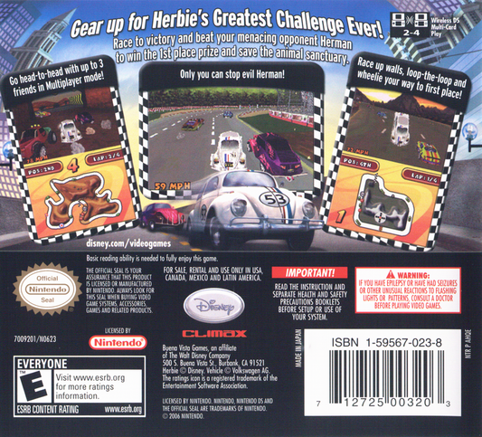 Disney's Herbie: Rescue Rally | Nintendo DS | back cover | Data by MobyGames.com