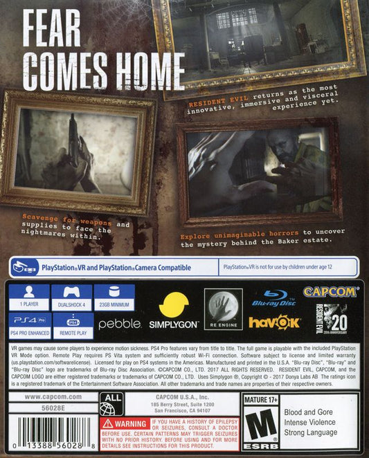 Resident Evil 7: Biohazard | PlayStation 4 | back cover | Data by MobyGames.com