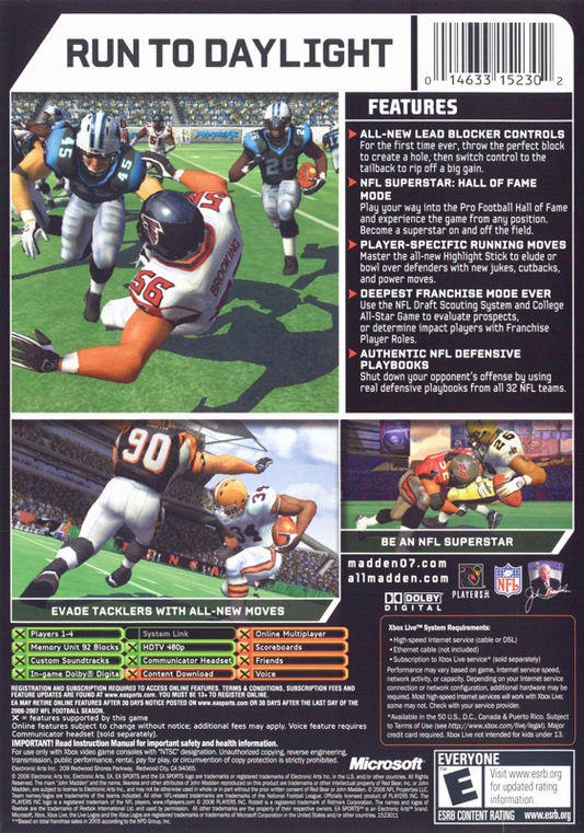 Madden NFL 07 | Xbox | back cover | Data by MobyGames.com