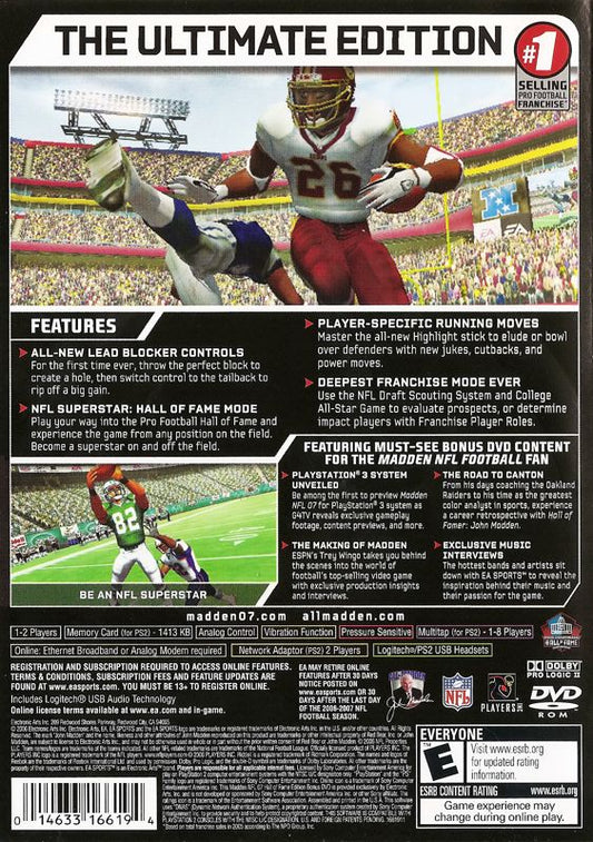 Madden NFL 07 (Hall of Fame Edition) | PlayStation 2 | back cover | Data by MobyGames.com