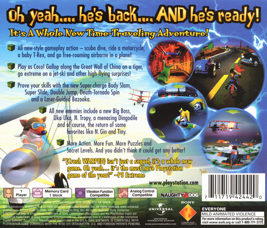 Crash Bandicoot: Warped | PlayStation | back cover | Data by MobyGames.com