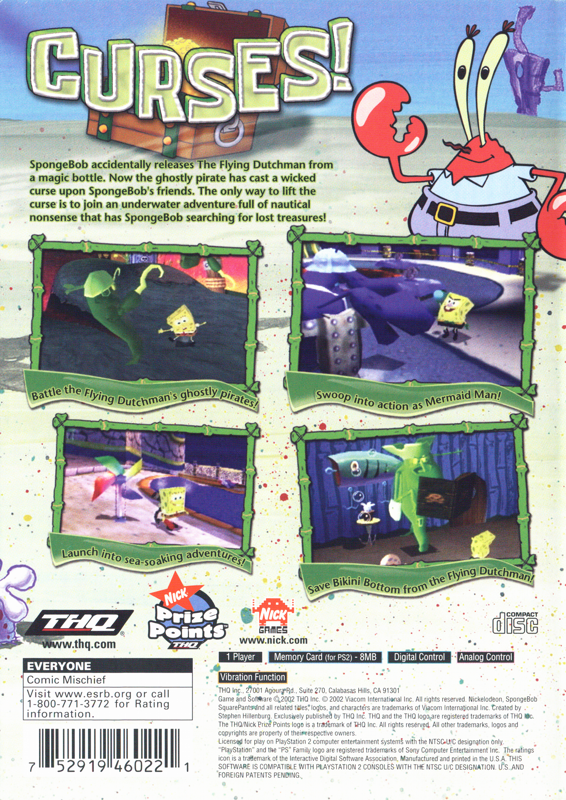 SpongeBob SquarePants: Revenge of the Flying Dutchman | PlayStation 2 | back cover | region=North America | source-country=United States | zypher-v2 | moby-79359e40fff8 | Data by MobyGames.com