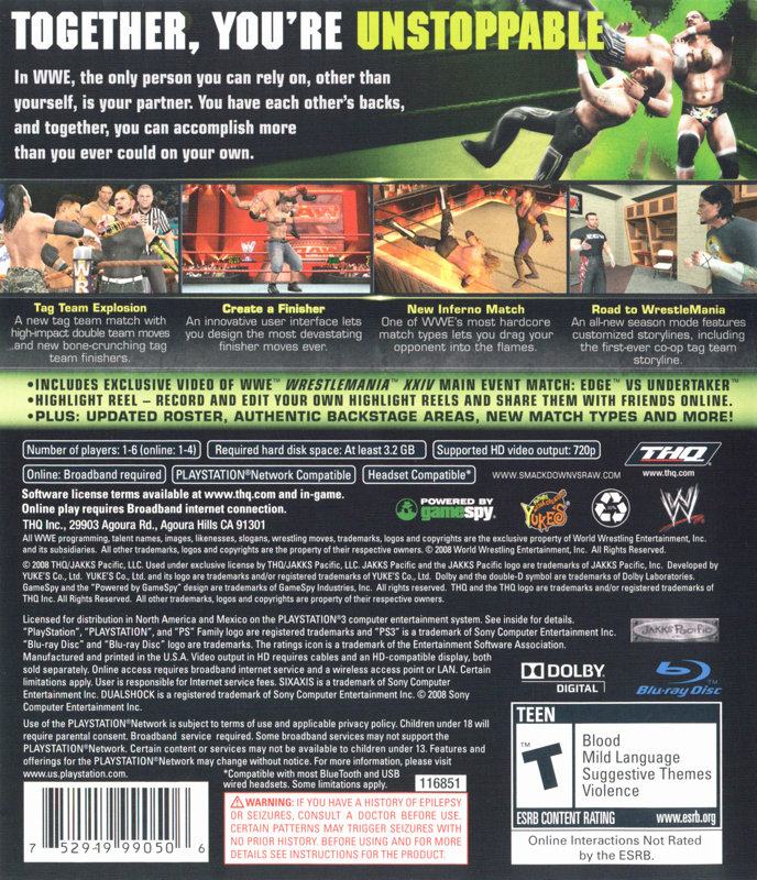 WWE Smackdown vs. Raw 2009 | PlayStation 3 | back cover | region=North America | source-country=United States | zypher-v2 | moby-71b73e849183 | Data by MobyGames.com