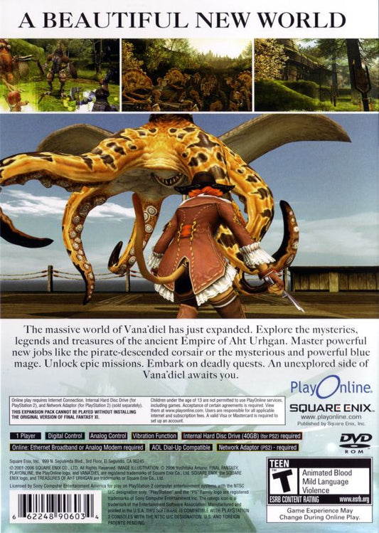 Final Fantasy XI Online: Treasures of Aht Urhgan | PlayStation 2 | back cover | Data by MobyGames.com