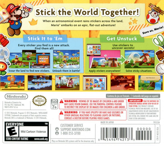 Paper Mario: Sticker Star | Nintendo 3DS | back cover | Data by MobyGames.com