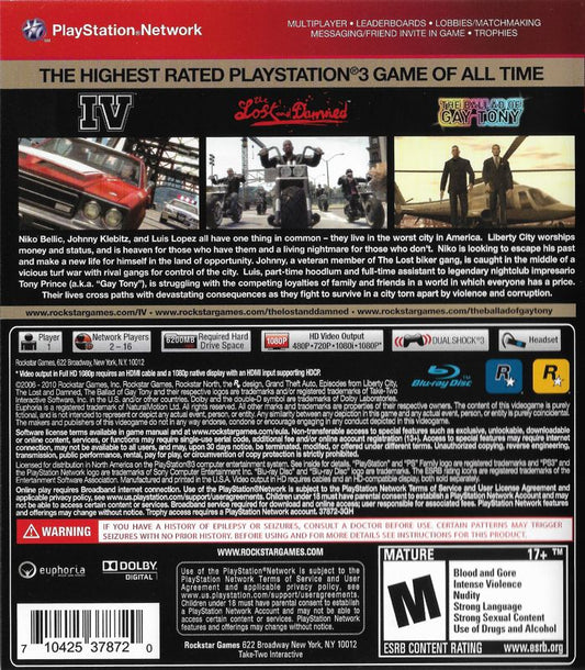 Grand Theft Auto IV & Episodes from Liberty City | PlayStation 3 | back cover | Data by MobyGames.com