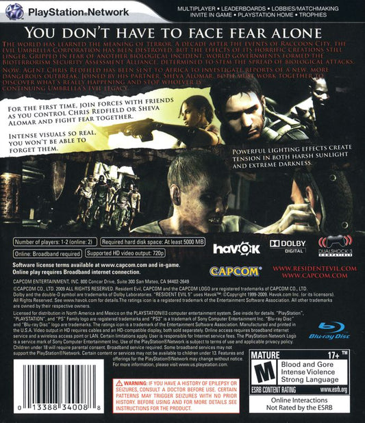 Resident Evil 5 | PlayStation 3 | back cover | Data by MobyGames.com