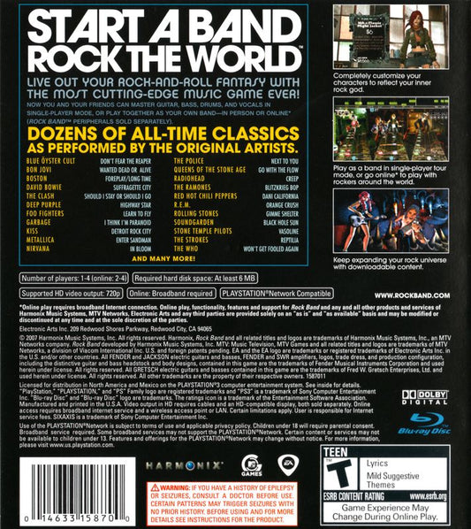 Rock Band | PlayStation 3 | back cover | Data by MobyGames.com
