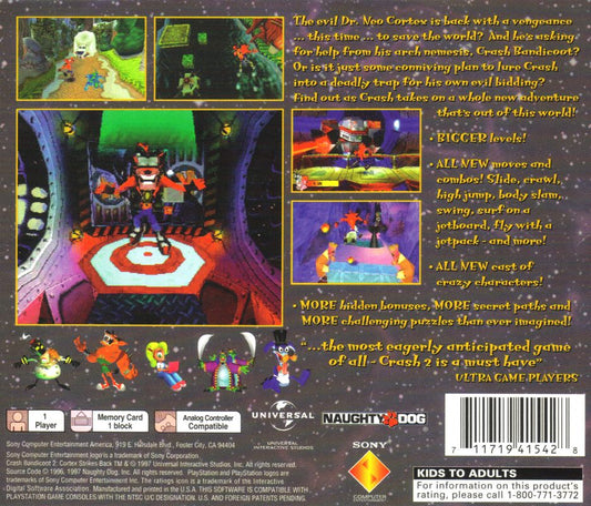 Crash Bandicoot 2: Cortex Strikes Back | PlayStation | back cover | Data by MobyGames.com
