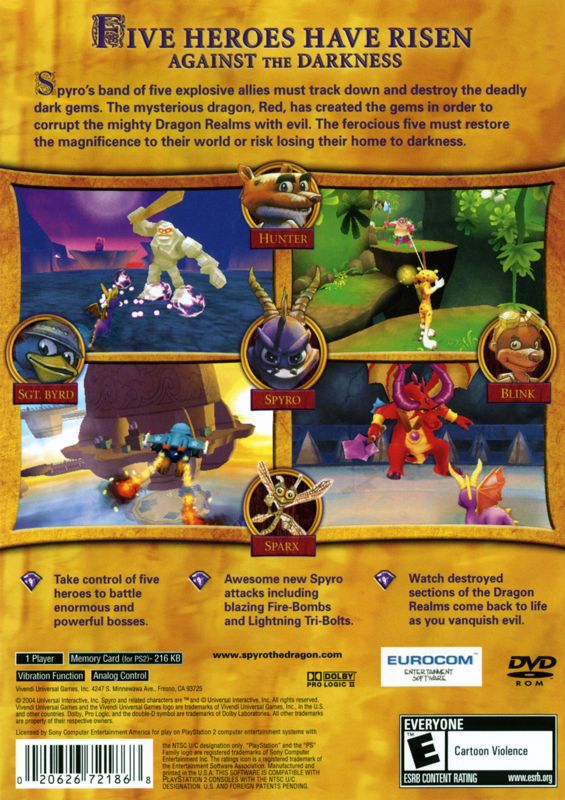 Spyro: A Hero's Tail | PlayStation 2 | back cover | region=North America | source-country=Canada,United States | zypher-v2 | moby-a1549cc8d62f | Data by MobyGames.com