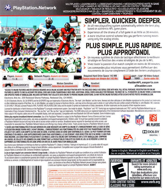 Madden NFL 11 | PlayStation 3 | back cover | Data by MobyGames.com