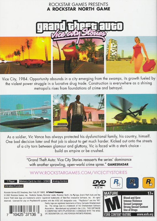 Grand Theft Auto: Vice City Stories | PlayStation 2 | back cover | Data by MobyGames.com