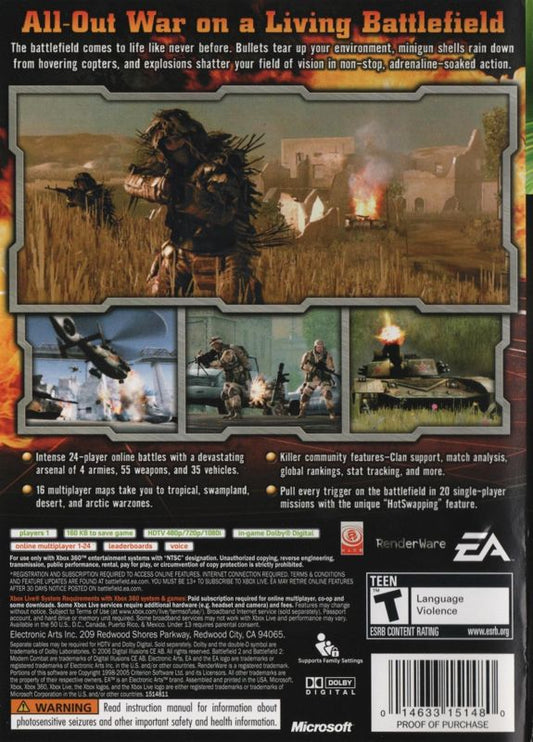 Battlefield 2: Modern Combat | Xbox 360 | back cover | Data by MobyGames.com