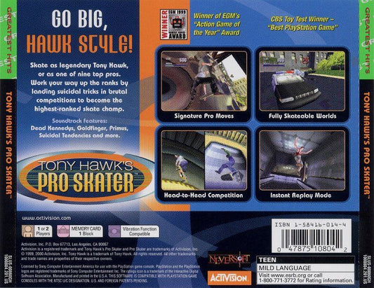 Tony Hawk's Pro Skater | PlayStation | back cover | Data by MobyGames.com