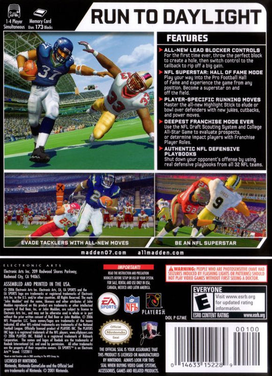 Madden NFL 07 | GameCube | back cover | Data by MobyGames.com