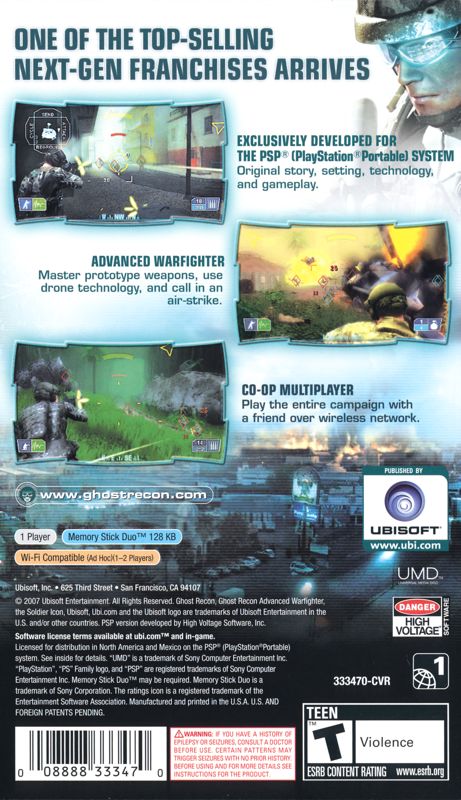 Tom Clancy's Ghost Recon: Advanced Warfighter 2 | PSP | back cover | Data by MobyGames.com