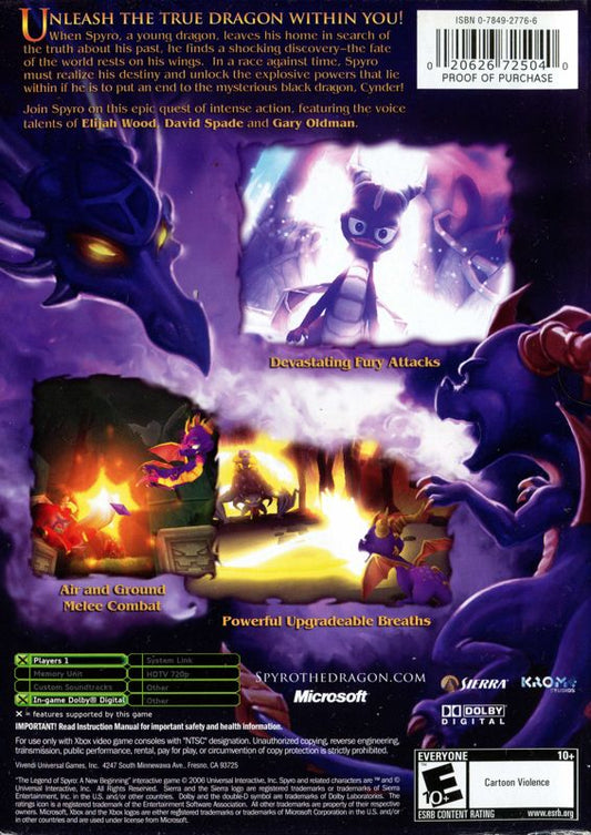 The Legend of Spyro: A New Beginning | Xbox | back cover | Data by MobyGames.com