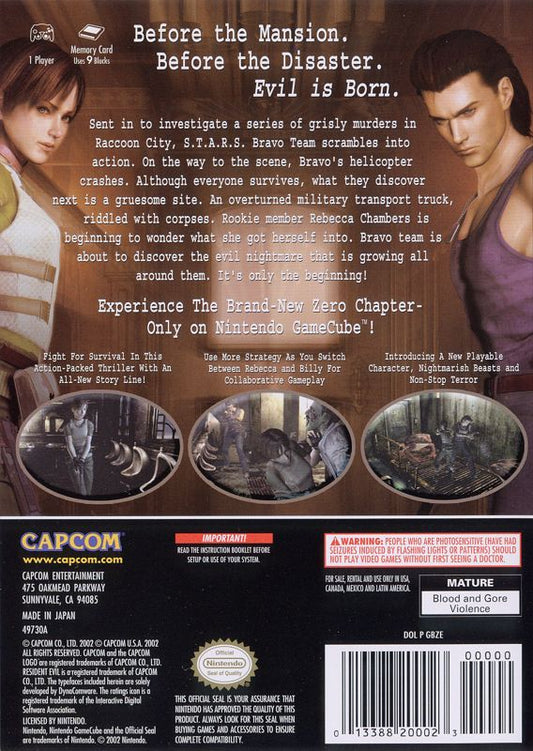 Resident Evil 0 | GameCube | back cover | Data by MobyGames.com