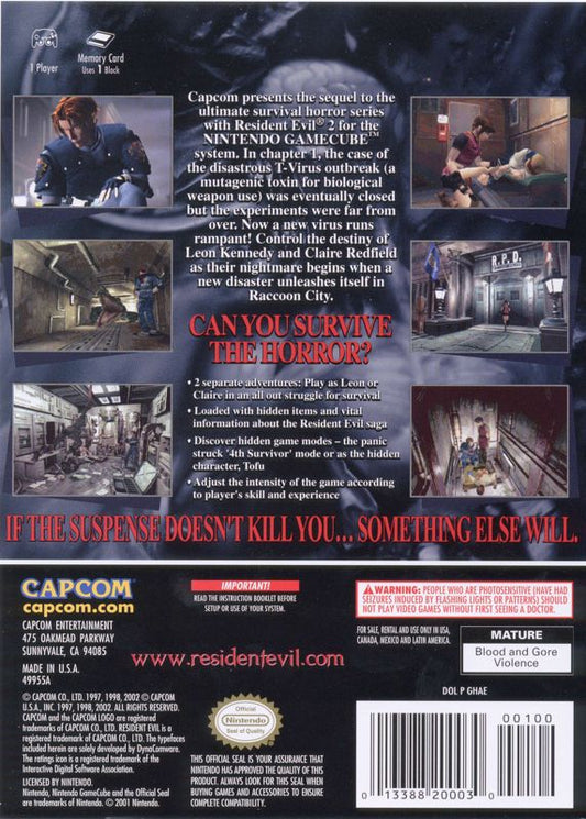 Resident Evil 2 | GameCube | back cover | Data by MobyGames.com