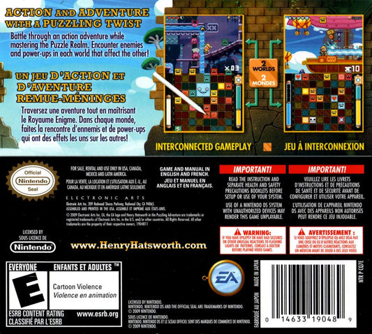 Henry Hatsworth in the Puzzling Adventure | Nintendo DS | back cover | Data by MobyGames.com