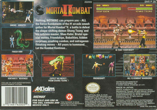 Mortal Kombat II | SNES | back cover | Data by MobyGames.com
