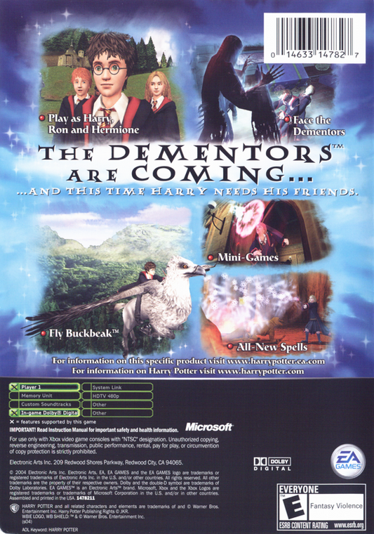 Harry Potter and the Prisoner of Azkaban | Xbox | back cover | Data by MobyGames.com