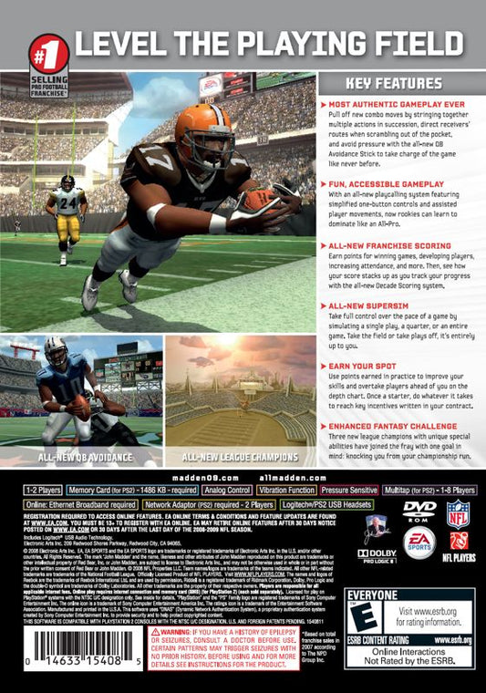 Madden NFL 09 | PlayStation 2 | back cover | Data by MobyGames.com