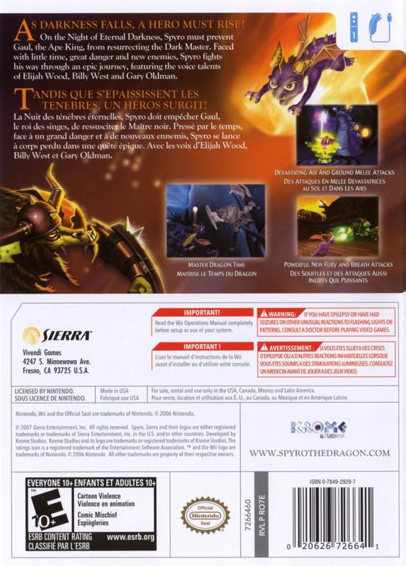 The Legend of Spyro: The Eternal Night | Wii | back cover | region=North America | source-country=Canada,Mexico,United States | zypher-v2 | moby-1c9b1530d7eb | Data by MobyGames.com