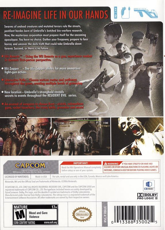 Resident Evil: The Umbrella Chronicles | Wii | back cover | Data by MobyGames.com