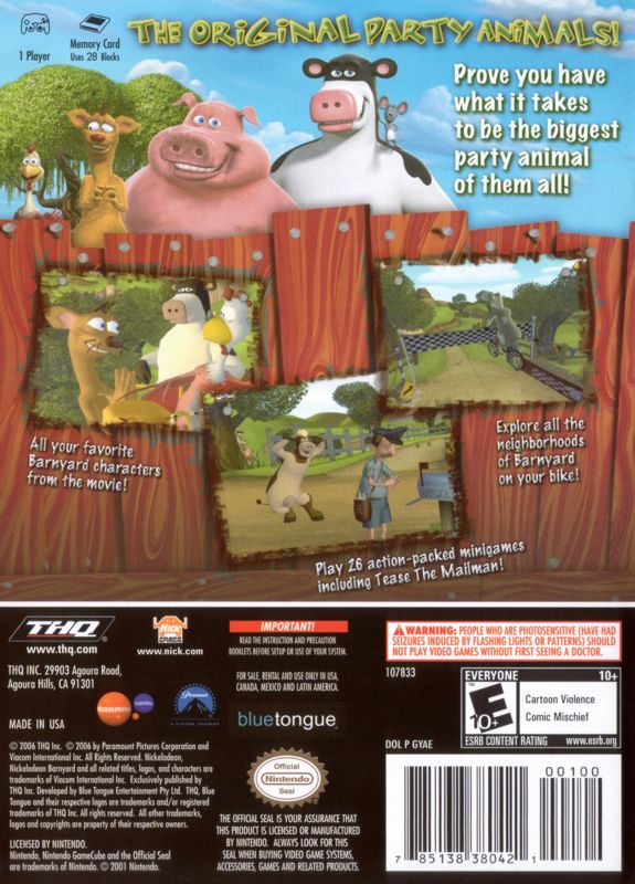 Barnyard | GameCube | back cover | region=North America | source-country=Canada,Mexico,United States | zypher-v2 | moby-732c36e11d43 | Data by MobyGames.com