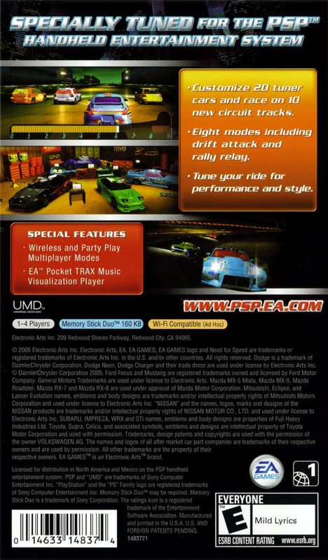 Need for Speed: Underground - Rivals | PSP | back cover | Data by MobyGames.com