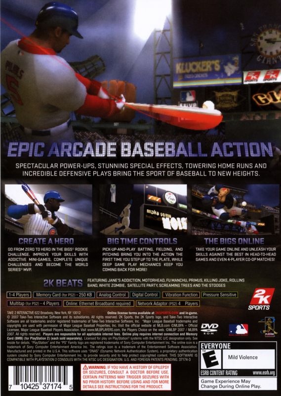 The Bigs | PlayStation 2 | back cover | region=North America | source-country=Canada,United States | zypher-v2 | moby-2142b966d4aa | Data by MobyGames.com