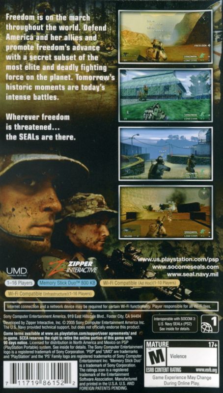 SOCOM: U.S. Navy SEALs - Fireteam Bravo | PSP | back cover | region=North America | source-country=United States | zypher-v2 | moby-264f7c034bba | Data by MobyGames.com