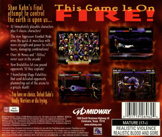 Mortal Kombat Trilogy | PlayStation | back cover | Data by MobyGames.com