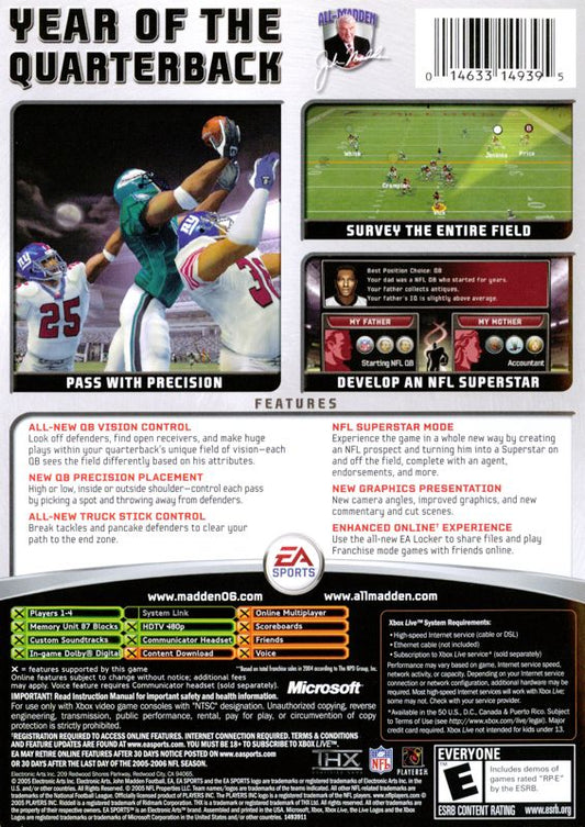 Madden NFL 06 | Xbox | back cover | Data by MobyGames.com