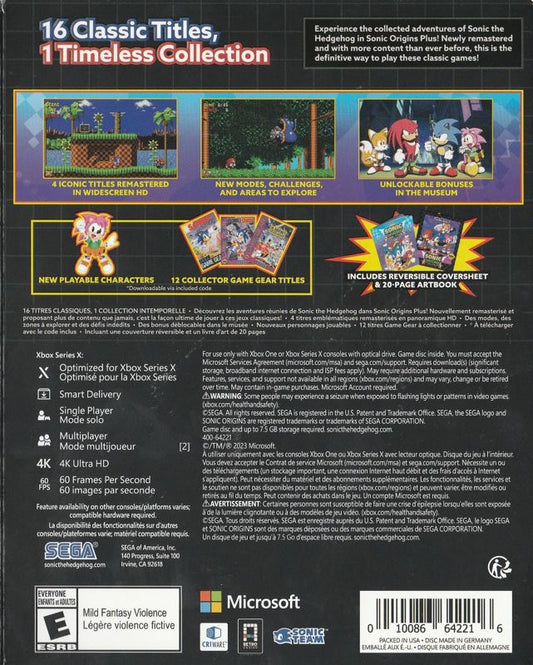 Sonic Origins Plus | Xbox Series | back cover | Data by MobyGames.com