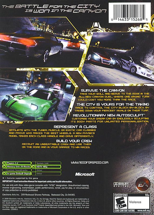 Need for Speed: Carbon | Xbox | back cover | Data by MobyGames.com
