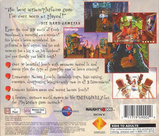 Crash Bandicoot | PlayStation | back cover | Data by MobyGames.com