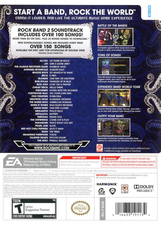 Rock Band 2 | Wii | back cover | Data by MobyGames.com