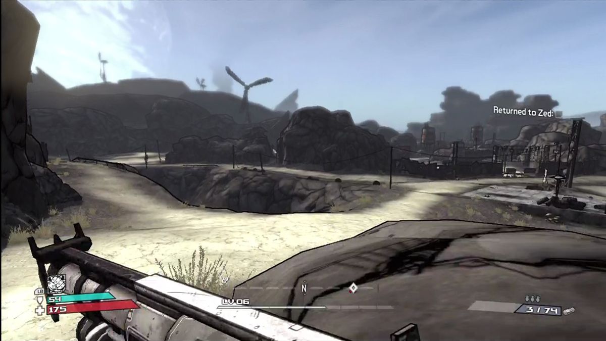 Borderlands | Xbox 360 | gameplay screenshot | region=North America | edition=platinum hits | source-country= | zypher-v2 | moby-219185fe6467 | Data by MobyGames.com