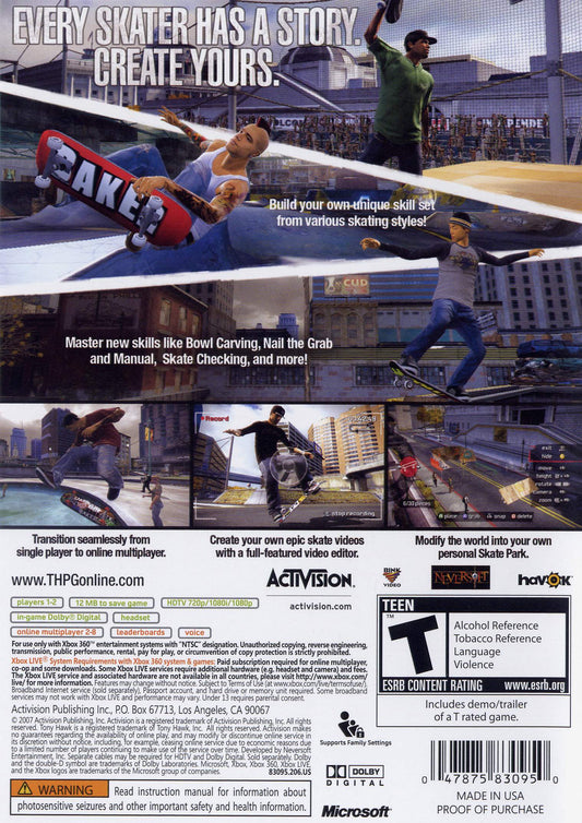 Tony Hawk's Proving Ground | Xbox 360 | back cover 1
