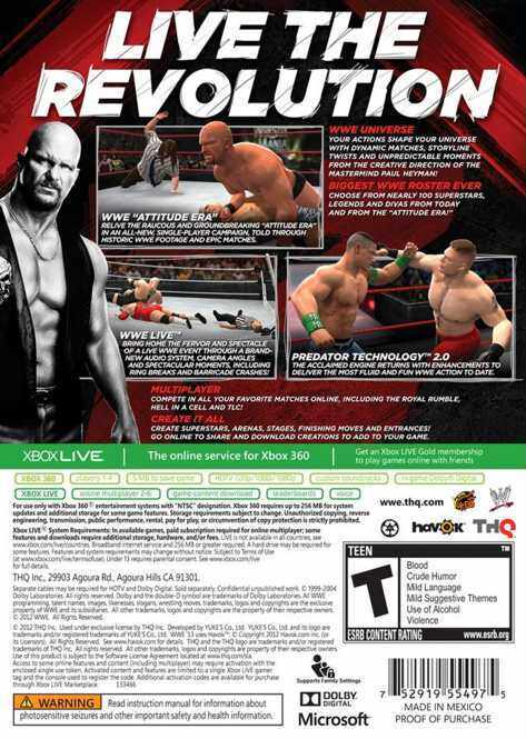 WWE '13 | Xbox 360 | back cover 1 | Region: North America | Source: LaunchBox