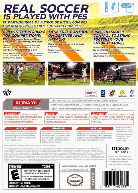 PES 2013: Pro Evolution Soccer | Wii | back cover 1