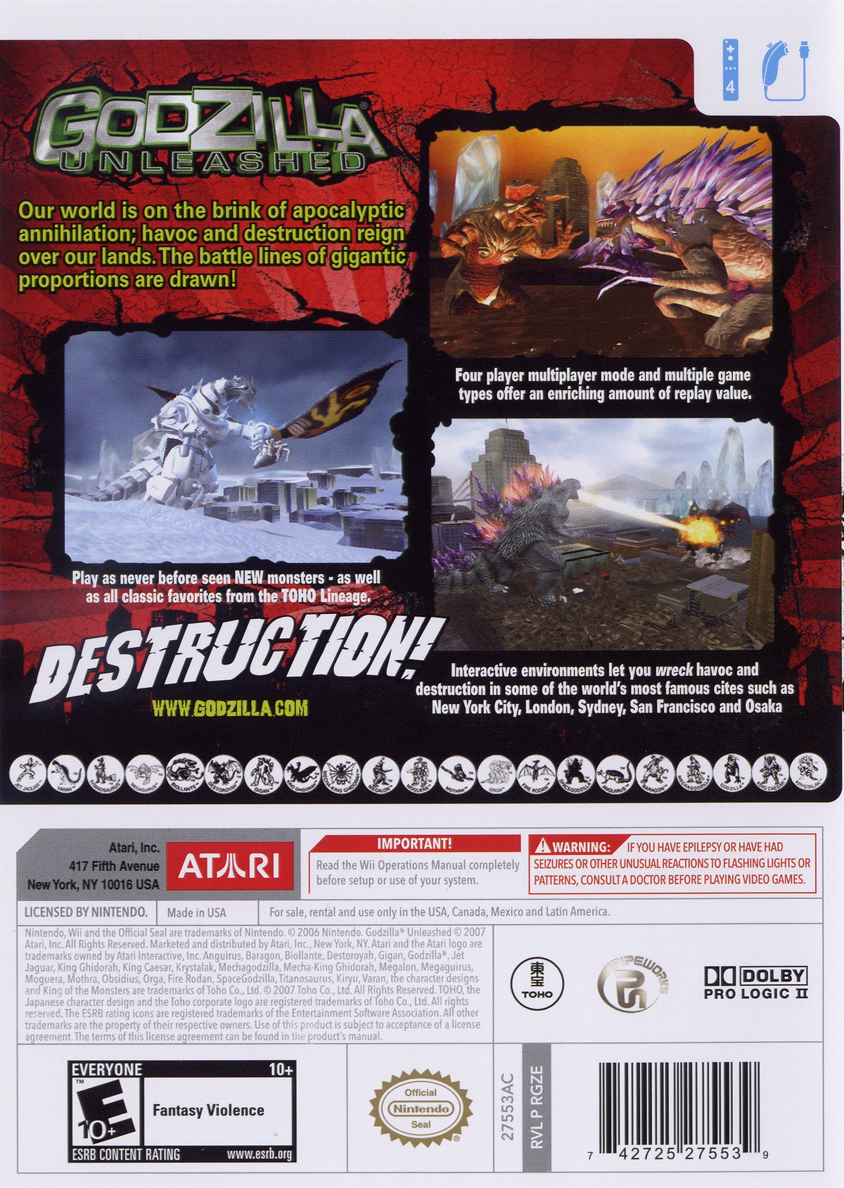 Godzilla: Unleashed | Wii | back cover 1