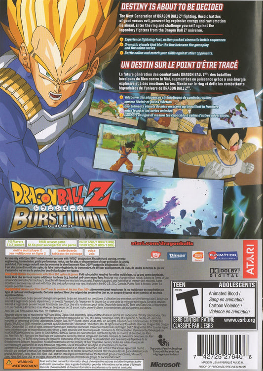 Dragon Ball Z: Burst Limit | Xbox 360 | back cover 1