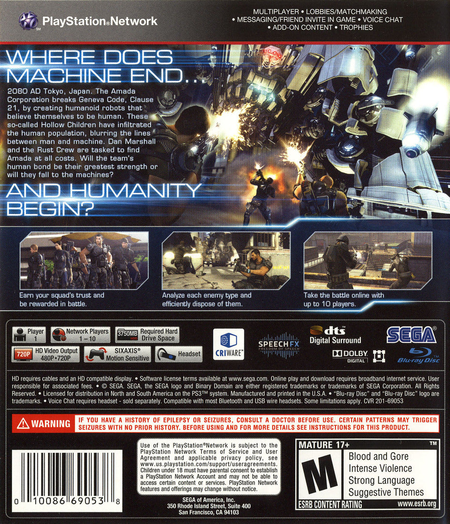 Binary Domain | PlayStation 3 | back cover 1