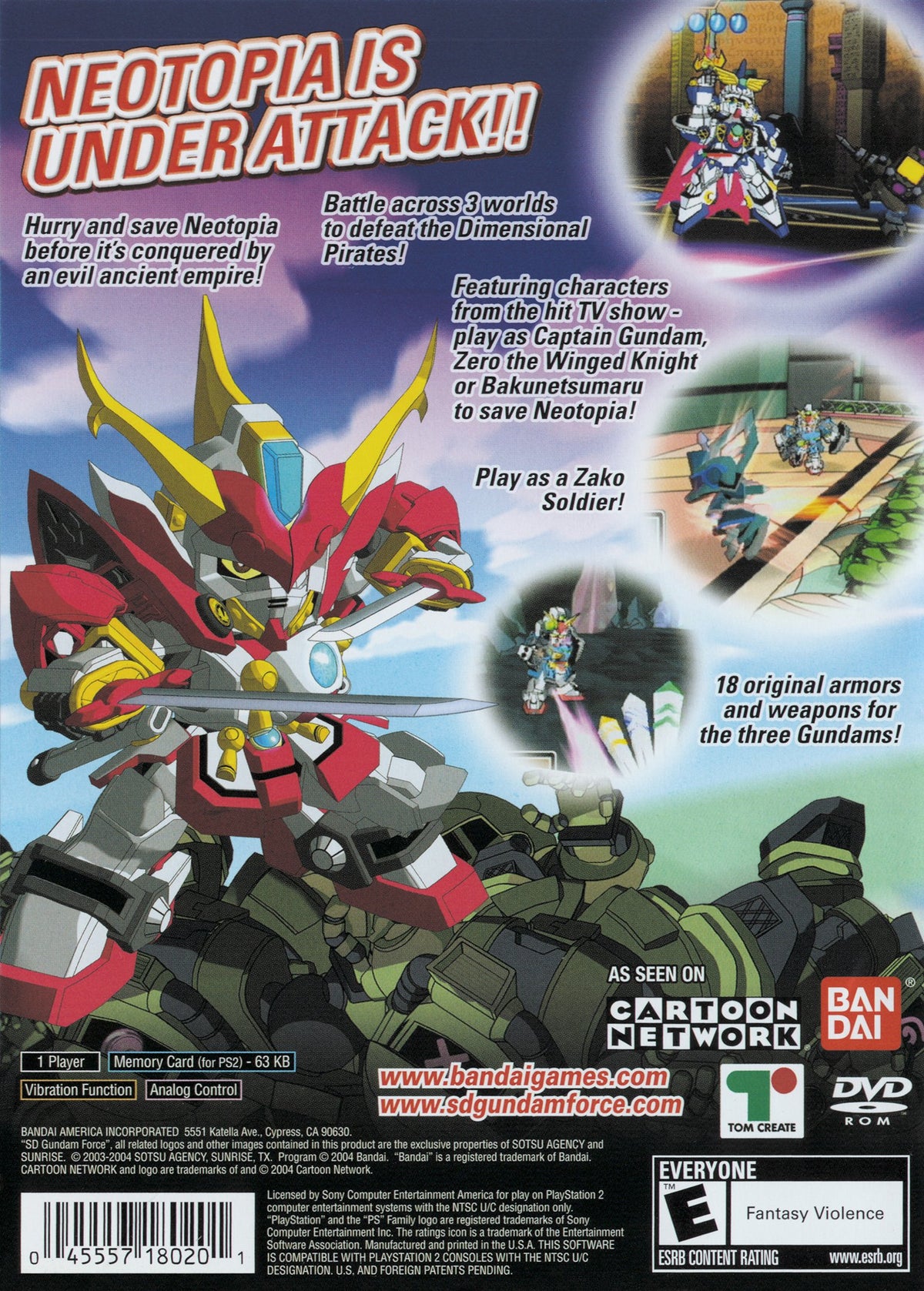 SD Gundam Force: Showdown! | PlayStation 2 | back cover 1 | Region: North America | Source: LaunchBox