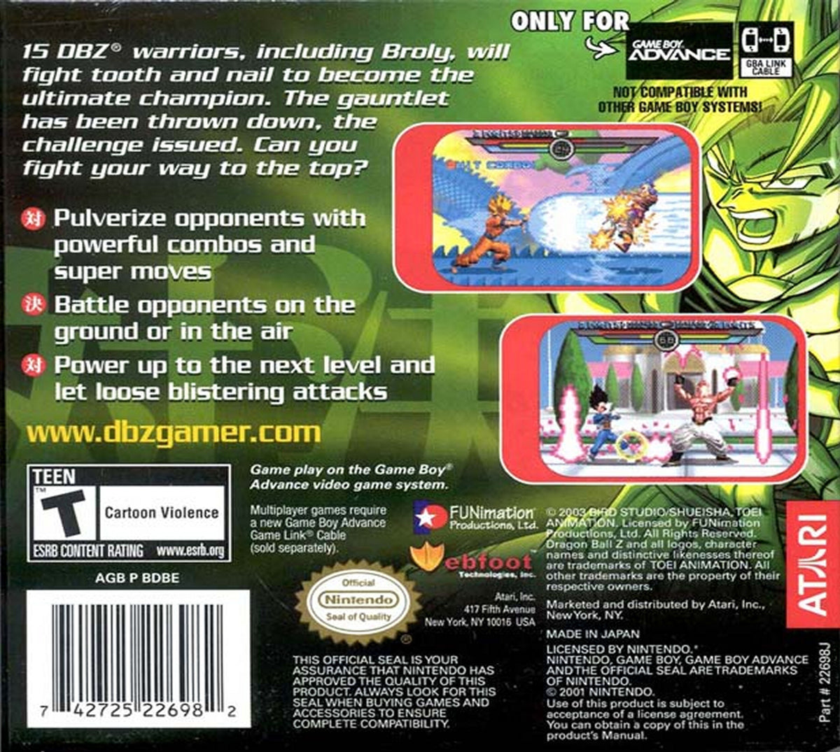 Dragon Ball Z: Taiketsu | Game Boy Advance | back cover 1