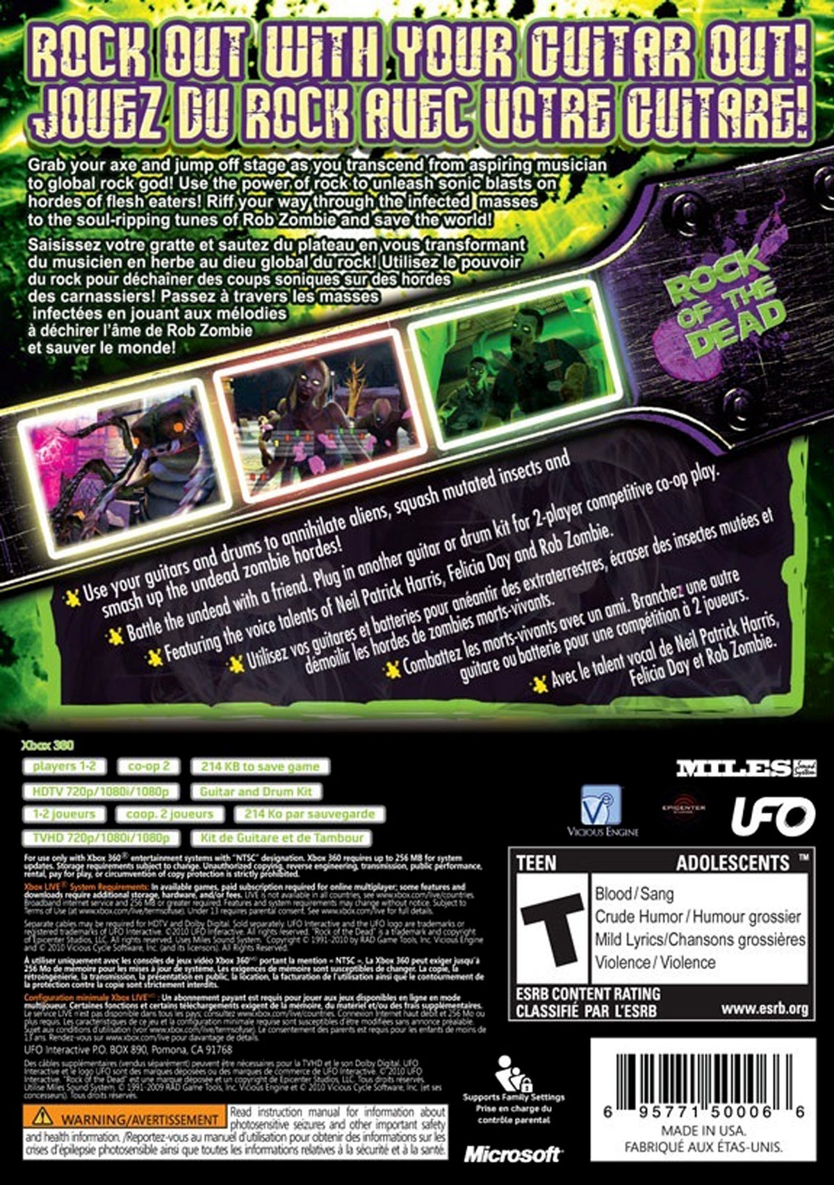Rock of the Dead | Xbox 360 | back cover 1 | Region: North America | Source: LaunchBox