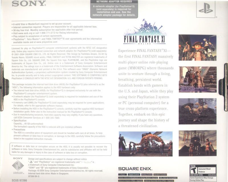 Final Fantasy XI Online | PlayStation 2 | back cover 1 | Region: North America | Source: LaunchBox